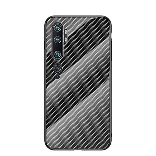 Image of MadBee for Xiaomi Mi CC9 Pro Case [with Screen Protector],9H Tempered Glass Back Cover [Fiber Pattern Design]+ Soft TPU Silicone Bumper [Shock Absorption] Fully Protective Case (Black)