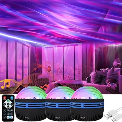 Image of Yonruit 2 In 1 Northern Lights and Ocean Wave Projector with 14 Light Effects for Bedroom,Adjustable Lightness Music Speaker for Bedroom,Aurora Borealis Projector (3pcs,One Size)