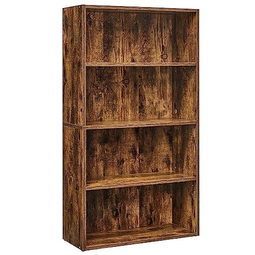 Image of VASAGLE Bookshelf, 4-Tier Bookcase, Storage Shelving Unit, Display Shelf with Open Compartments, Adjustable Storage Shelves, for Living Room, Home Office, Bedroom, Rustic Brown LBC164X01
