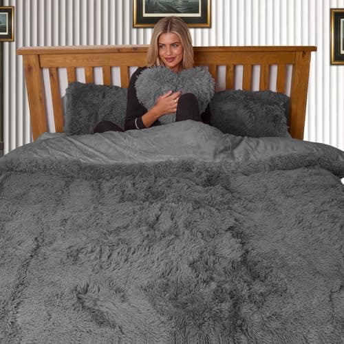 Image of Dolce Vari Hug & Snug Luxury Fleece Bedding Set Warm & Cozy Super Soft Fluffy Fur Duvet Cover Set - Ultimate Comfort (Charcoal, Single)