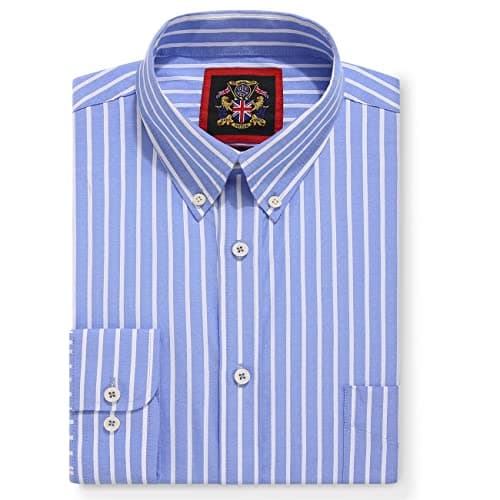 Image of Mens Oxford Striped Shirt,Button Down Collar,Business Formal Work or Casual Shirts. Also Offered as Set of Two Shirts,The Elizabeth Stripe,Janeo British Apparel. (Ocean Blue, Bold Stripe, M)