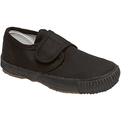 Image of MyShoeStore Unisex School PE Canvas Pumps Plimsolls with Touch Fastening, Black, UK 11 Child