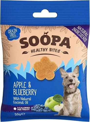 Image of Soopa Apple & Blueberry Healthy Bites, Human-Grade, Grain-Free, Natural Dog Treats for Small Dogs, Medium, Large, Puppy, Dog Training Treats, Low Calorie, Superfood Ingredients, Vegan, 50 g, 1-Pack