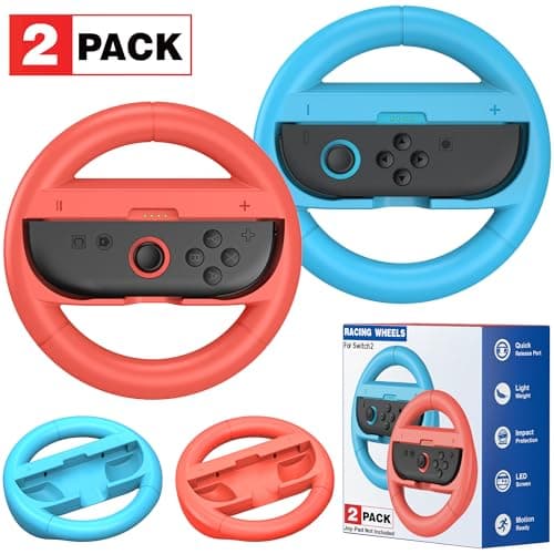 Image of HELLCOOL Steering Wheels Compatible with Switch 2 Console Joy Con, Switch Controller Accessories for Mario Kart 8 Deluxe,2 Racing Steering Wheels for Joy Con 2