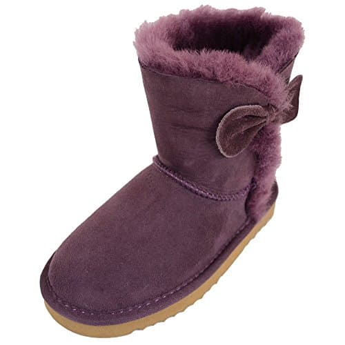 Image of SNUGRUGS Childrens Kids Girls Genuine Sheepskin Boot with Bow Design - Purple - UK Child 2 / EU 35