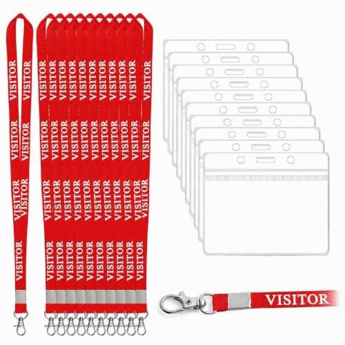 Image of VLUNT 10pcs Visitor Lanyards with 10pcs ID Card Holders, Safely Lanyards for Neck with Card Holder, Quick-Release Neck Straps Badge Holders for Events, Workplaces, Volunteers (Red)