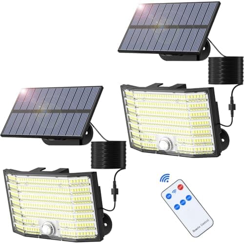Image of Solar Lights Outdoor, 226LED Solar Security Lights Outdoor Motion Sensor, 3 Modes Split Solar Powered Flood Lights, IP65 Waterproof with Remote & 16.5Ft/5M Cable for Outside Garden Shed Yard 【2 Pack】