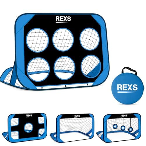 Image of REXS 4-in-1 Football Target Net Pop Up Football Goal with Carry Bag & Training Target Sheets Portable Shooting Practice Goal for Kids & Adults Indoor/Outdoor Use