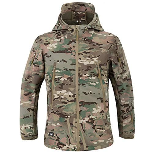 Image of MakingDa Mens Waterproof Jackets Winter Casual Hooded Coat Softshell Fleece Warm Lined Multi Zipper Pockets Baggy Lightweight Running Jackets Breathable Tactical Traveling(CP Camo,L)