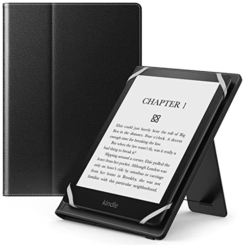 Image of MoKo Universal Case for 6",7" Kindle eReaders - Kobo/Voyager/Lenovo/Sony, Lightweight PU Leather Folio Shell Cover Case, with Hand Strap/Kickstand, Black