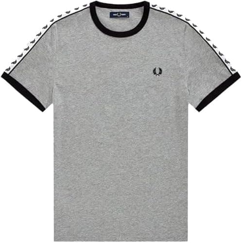 Image of Fred Perry Mens Unisex Taped Ringer T Shirt 100% Cotton Steel Marl Grey Size Extra Large