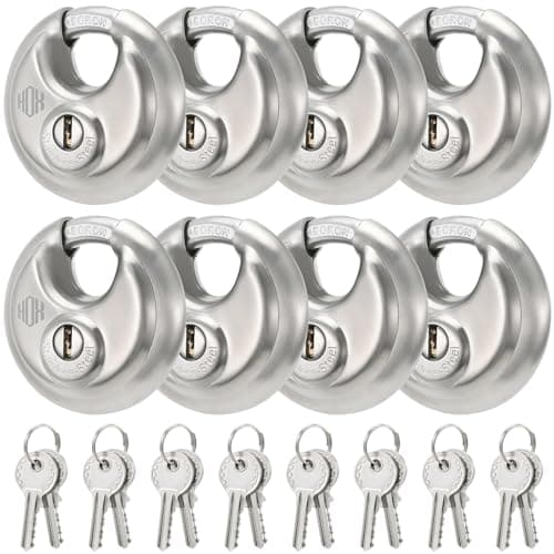Image of Heavy Duty Padlock with Key – 70mm Stainless Steel Commercial Discus Keyed Lock, High Security, 8 Pack