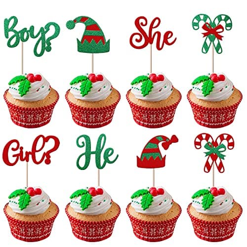 Image of Xsstarmi 24 Pack Multicolored Glitter Cupcake Toppers for Christmas, Birthday, Baby Shower, Gender Reveal Parties
