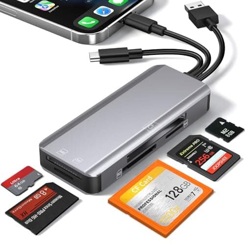 Image of 5-in-1 Multi Memory Card Reader,Aluminum SD/TF/CF/MS/M2/Cfast/Memory Stick Pro Duo/Micro SD Card Reader Adapter for i-Phone/i-Pad USB C and USB A Devices,No Application Required Plug and Play
