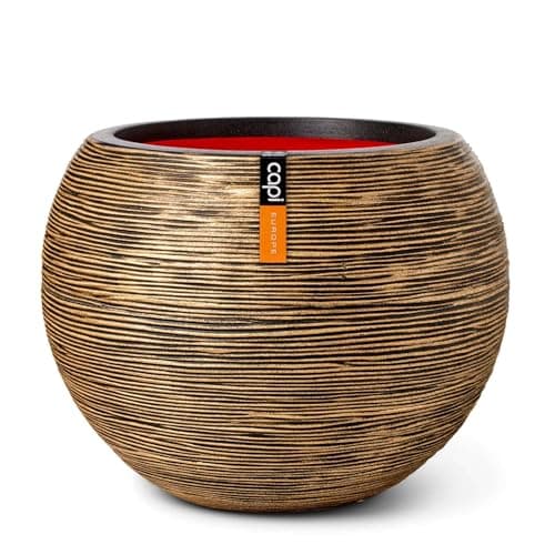 Image of CAPI EUROPE - Vase ball Rib NL - 40x32 - Gold - Opening Ø24 - Pot for indoor and outdoor use - Shatterproof - 100% recyclable - KBGR270
