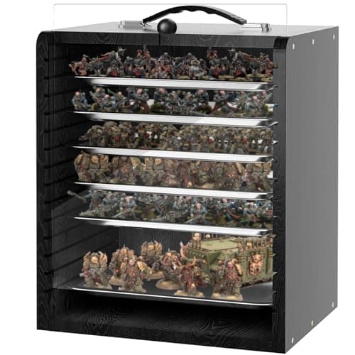 Image of IPEB Miniature Carrying Case with 6 Trays Wooden Miniature Display Case Figures Transport case for Collectibles Miniatures(Black)