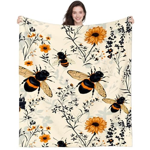 Image of DUNTNKS Cute Bee Blanket for Girls Women Kids Boys Soft Plush Bee Print Throw Blanket for Couch Sofa Bed Lounging Home 50"X40"INCH
