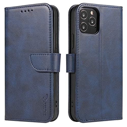 Image of LOLFZ Wallet Case for iPhone 12 Mini, Vintage Leather Book Case with Card Holder Kickstand Magnetic Closure Flip Case Cover for iPhone 12 Mini 5.4 inch - Blue