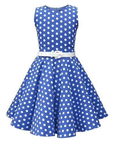 Image of BlackButterfly Kids 'Audrey' Vintage Polka Dot 50's Girls Dress (Royal Blue Polka Dot, 13-14 Years)