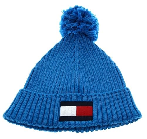 Image of Tommy Hilfiger Big Flag Beanie Pom Pom Cerulean Aqua Blue