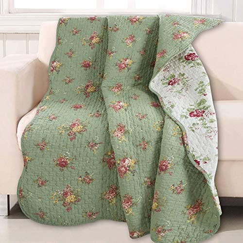 Image of Cozy Line Home Fashions Vintage Floral Quilted Throw 100% Cotton Reversible All Season Throw (Blossom)