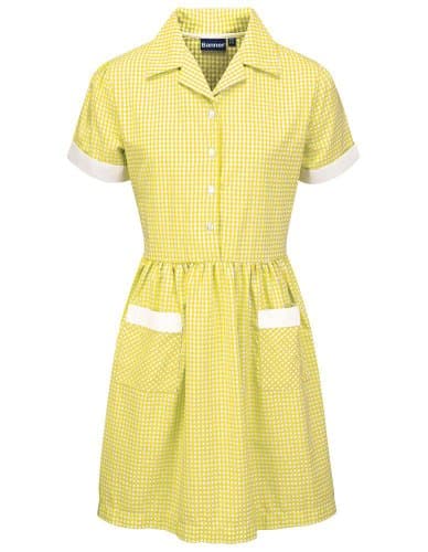 Image of Blue Max Banner Girl's Ayr Short Sleeve Gingham School Dress, Yellow, 12-13 Years