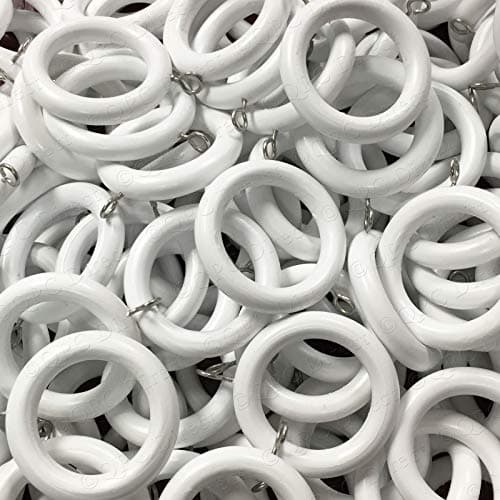 Image of QPC Direct Quality Wood Wooden Curtain Rings to fit pole up to 28mm, 20 Pack (White)