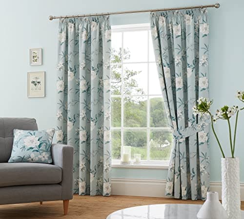 Image of Dreams & Drapes Design - Eve - Pair of Pencil Pleat Curtains With Tie-Backs - Duck Egg, 66" Width x 90" Drop (168 x 229 cm)