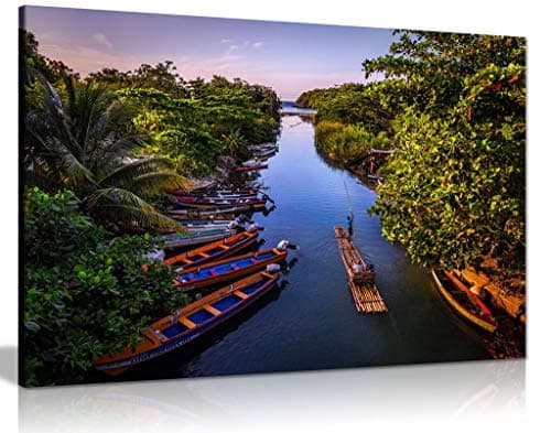 Image of Boats On White River Jamaica Nature Landscape Canvas Wall Art Picture Print (18x12)