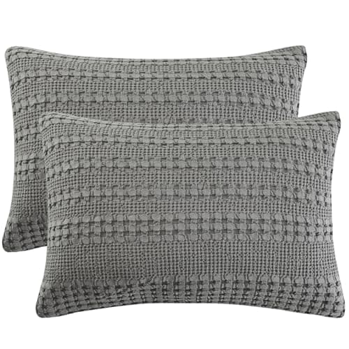 Image of PHF 100% Cotton Waffle Pillowcases Standard Size, 2 Pack Soft Breathable Skin-Friendly Pillow Sham,Decorative Waffle Weave Pillow Case Covers, 20" X 26", No Filling, Dark Grey