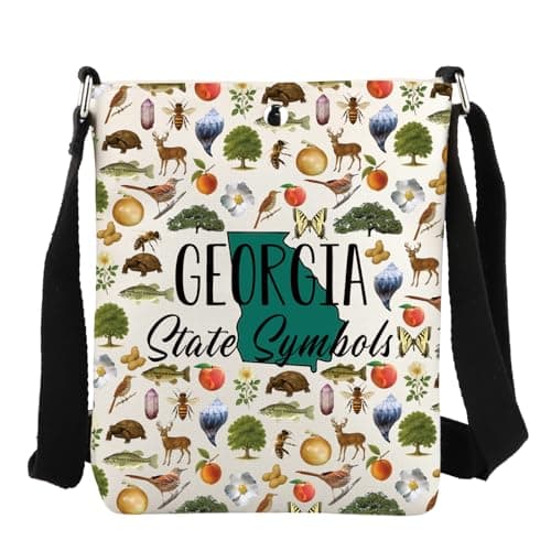 Image of JYTAPP Georgia Travel Gifts State Symbols Crossbody Bag Wildlife Nature Lover State Souvenir Gifts Georgia Travel Merchandise, Beige