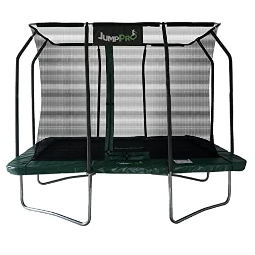 Image of JumpPRO 10ft x 7ft Xcite Rectangular Jump PRO Trampoline. Galvanised Steel for Rust Resistance. Green Padding. Strong Sturdy High Specification with Inner Enclosure Netting for Added Safety.