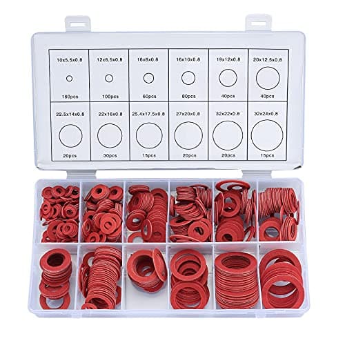 Image of 600 Pcs Fibre Washer Assorted Kit, Red Steel Paper Insulation Washer Assorted Set, 12 Sizes, with a Storage Box