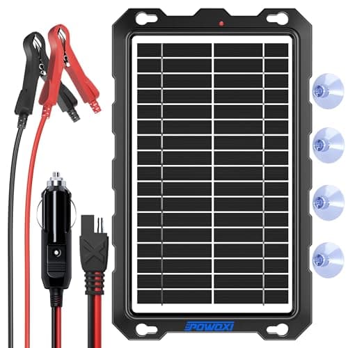 Image of POWOXI-9W-Solar-Battery-Trickle-Charger-Maintainer -12V Portable Waterproof Solar Panel Trickle Charging Kit for Car, Motorcycle, Boat, Marine, RV, Trailer, Powersports, Snowmobile, etc.