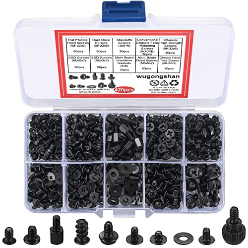 Image of wugongshan 420 Pcs Computer Screw Set, PC Motherboard Standoffs Screws Kit, Personal Computer Screw Standoffs Set Kit for PC Case Motherboard Box HDD SSD Fa CD-ROM Hard Drive Screws Standoffs