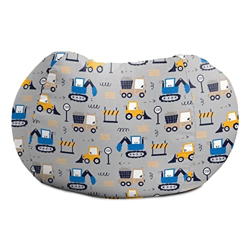 Image of rucomfy Beanbags Kids Slouchbag Bean Bag Chair with Filling - Childrens Recliner Chair with Diggers & Trucks - Machine Washable Seat for Playroom, Bedroom - 60 x 80cm (Dig it, Beanbag Only)