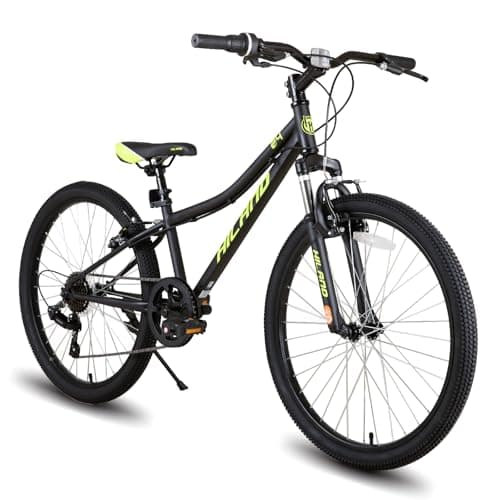 Image of Hiland 24 Inch Kids Bike, 7 speed Kids Mountain Bike, Youth Boys Girls Mountain Bicycle with Suspension Fork V-brake, Black