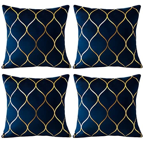 Image of JOTOM Velvet Cushion Covers 45x45cm Gold Geometric Decorative Pillow Cases Cushions Soft Solid Velvet Luxury Throw Pillow Covers for Sofa Couch Living Room Bed Decor Set of 4 (Navy)
