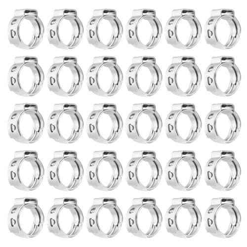 Image of sourcing map 40Pcs 8-9.3mm Single Ear Hose Clamps 304 Stainless Steel Polished Stepless Hose Clamp for Automobile Pipe Connections Home Appliance Wiring and Pipes, Silver