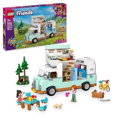 Image of LEGO Friends Friendship Camper Van Adventure Set, Vehicle Building Toy with 3 Character Mini Dolls and Ferret Animal Figure for Fun Role Play, Birthday Gift for 7 Plus Year Old Girls 42663