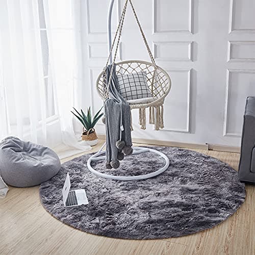Image of Tinyboy-hbq Round Area Rugs Fluffy Bedroom Rug Shaggy Bedroom Bedside Household Carpet Soft Modern Plush Carpets Suitable for Home Decor(Black grey, Diameter 160cm)