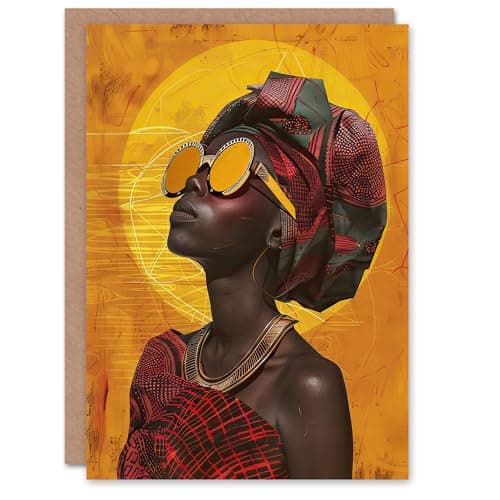 Image of Artery8 Personalised Greeting Card Woman in Traditional African Dress Sun Painting For Him Or Her Art Birthday Card