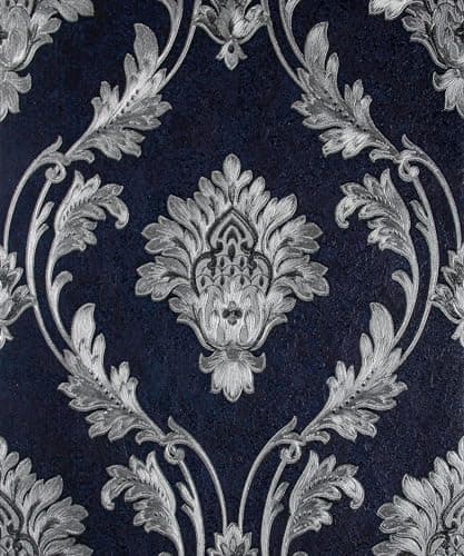 Image of Exclusive Boutique Sparkle Navy Silver Damask Wallpaper SW1417