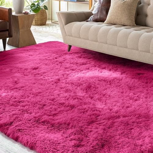 Image of XSIVOD Area Rugs for Living Room, Ultra Soft Bedroom Floor Carpet, Luxury Fluffy Shag Lounge Rug Ideal for Bedroom, Nursery, Kids Baby Room, 80x160cm, Hot Pink