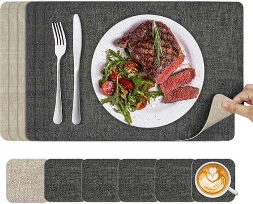 Image of KitchenBoss Placemats Coaster Sets 6: Place Mats for Table Dinner Mat Set of 6, 43 * 30cm Dual-Sided Washable Non-slip Heat Vinyl Placemat for Kitchen Dinning Restaurant