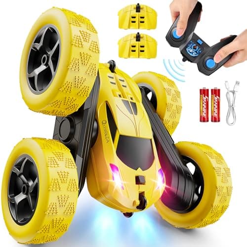 Image of QUNREDA Remote Control Car, RC Car Toys for 6-12 Year Old Boys, Off Road RC Stunt Car 4WD 360° Rotating Remote Control Car for Kids, Boys Girls Gifts for Birthday, Christmas Yellow