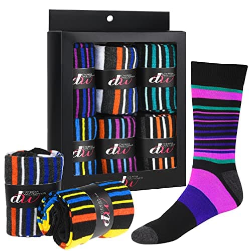 Image of Debra Weitzner Mens Dress Socks with Gift Box - Cotton Colorful Classic Argyle Sock - Patterned Crew Socks for Men 6 Pairs, Multi Stripes, 9-13 UK