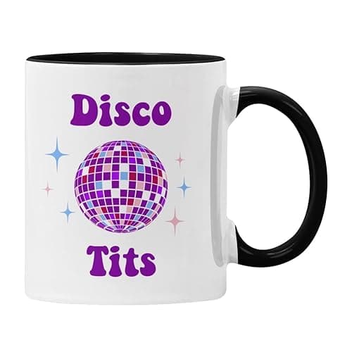 Image of Plumfoolery Disco Tits Mug Funny Gift Old Raver Party Dance Music (Black)
