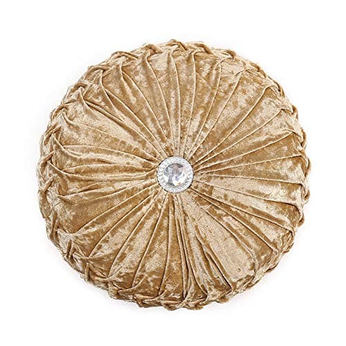 Image of Householdfurnishing Velvet Round Cushion Cover Small & Large Stitched with Diamond (Gold, 45 x 45)
