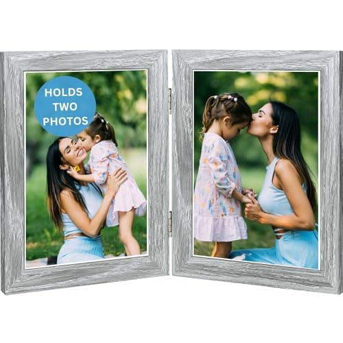 Image of Clay Roberts Double 6 x 4 Picture Frame, Grey, Holds 2 Photographs, Twin Hinged, 10 x 15 cm